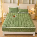 Autumn Winter Thicken Warm Mattress Pad and Pillowcase Soft Tafu Velvet Fitted Bed Sheet Set with Elastic Band Quilted Bed Cover tag1