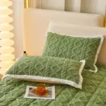 Autumn Winter Thicken Warm Mattress Pad and Pillowcase Soft Tafu Velvet Fitted Bed Sheet Set with Elastic Band Quilted Bed Cover tag1