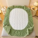 Autumn Winter Thicken Warm Mattress Pad and Pillowcase Soft Tafu Velvet Fitted Bed Sheet Set with Elastic Band Quilted Bed Cover tag1