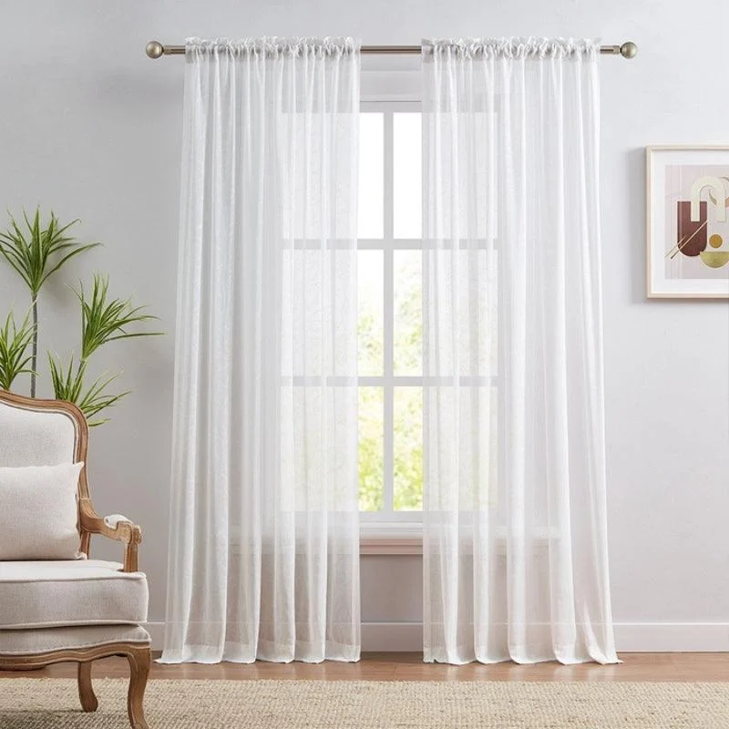 Ava Leaf Pattern White Transparent Curtains Soft Roof -  - #tag1#