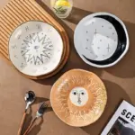 B9ywUnique Hand Painted Pottery Sun Moon Constellation Deep Plates Vintage Handmade Ceramic Dinner Serving Dishes Kitchen
