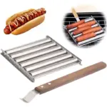 BBQ Hot Dog Roller Stainless Steel Sausage Griller with Wooden Handle tag1