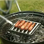 BBQ Hot Dog Roller Stainless Steel Sausage Griller with Wooden Handle tag1