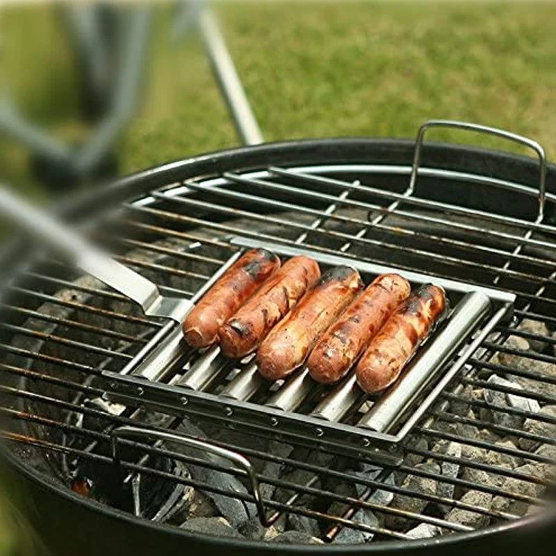 BBQ Hot Dog Roller Stainless Steel Sausage Griller with Wooden Handle -  - #tag1#