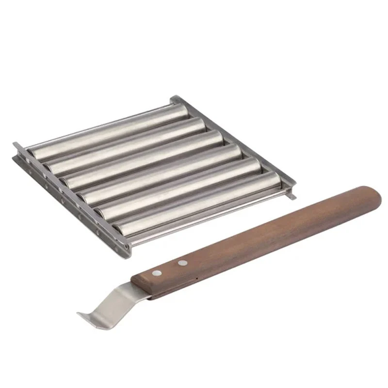 BBQ Hot Dog Roller Stainless Steel Sausage Griller with Wooden Handle -  - #tag1#