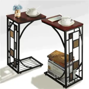 BOUSSAC C-shaped Wood End Table, Set of 2, Brown/Black, Table Side,table Basse De Salon, Side Table