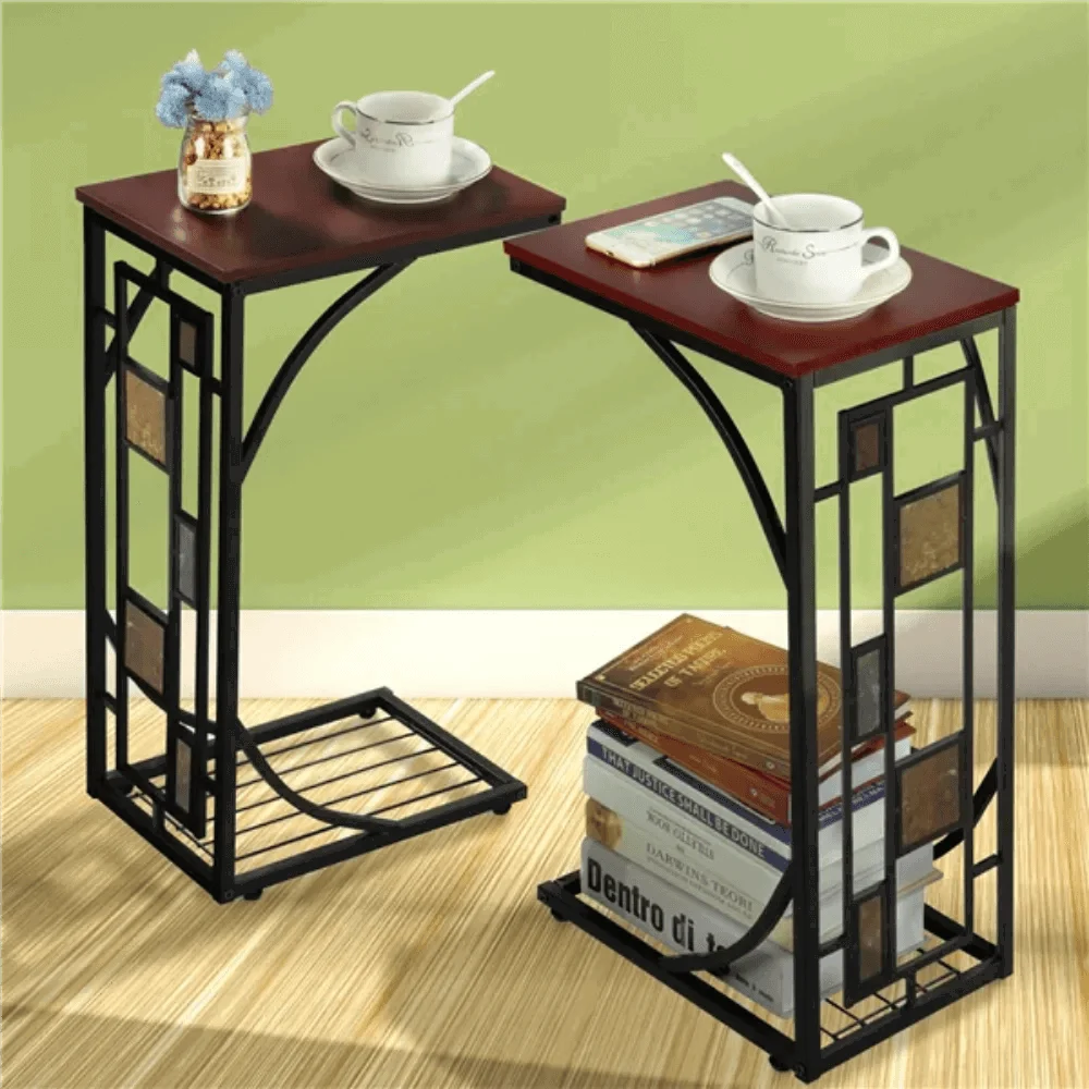 BOUSSAC C-shaped Wood End Table, Set of 2, Brown/Black, Table Side,table Basse De Salon, Side Table -  - #tag1#