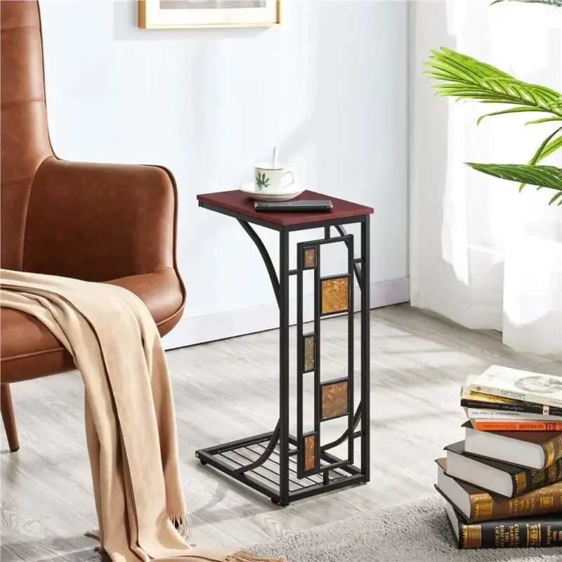 BOUSSAC C shaped Wood End Table Set of 2 Brown Black Table Side table Basse De Salon Side Table tag1