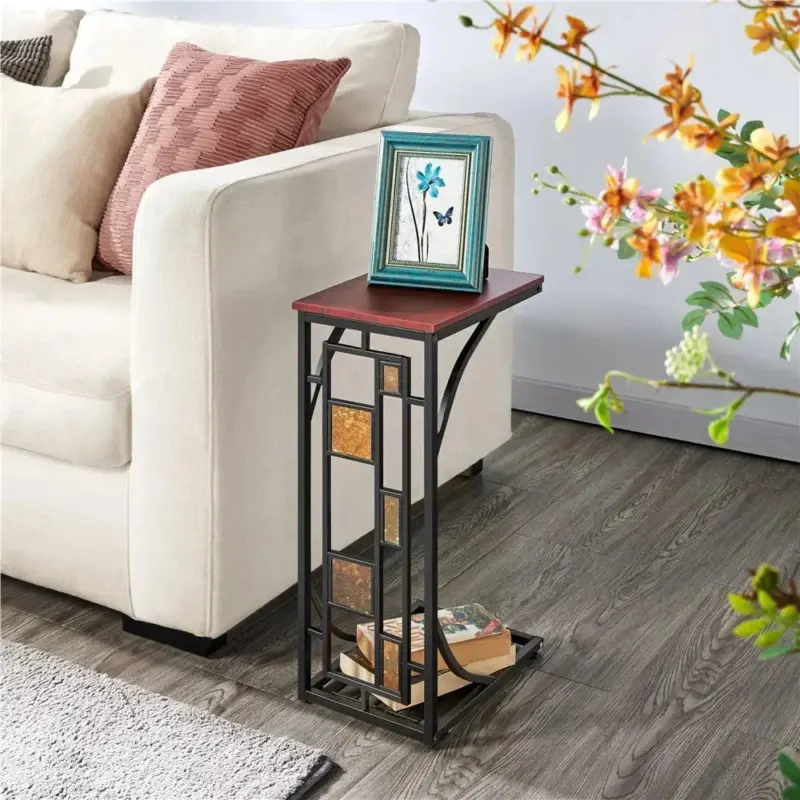 BOUSSAC C shaped Wood End Table Set of 2 Brown Black Table Side table Basse De Salon Side Table tag1