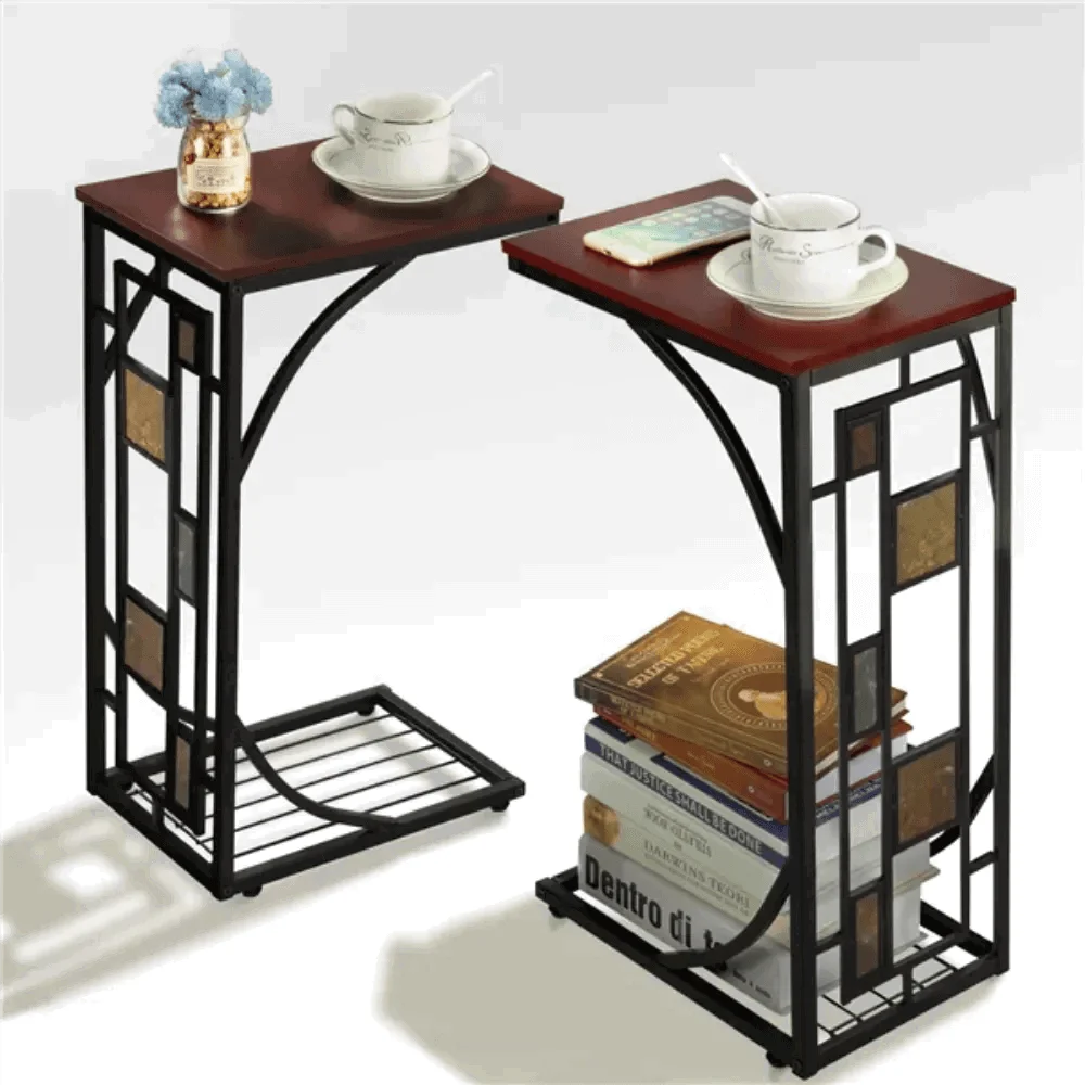 BOUSSAC C-shaped Wood End Table, Set of 2, Brown/Black, Table Side,table Basse De Salon, Side Table -  - #tag1#