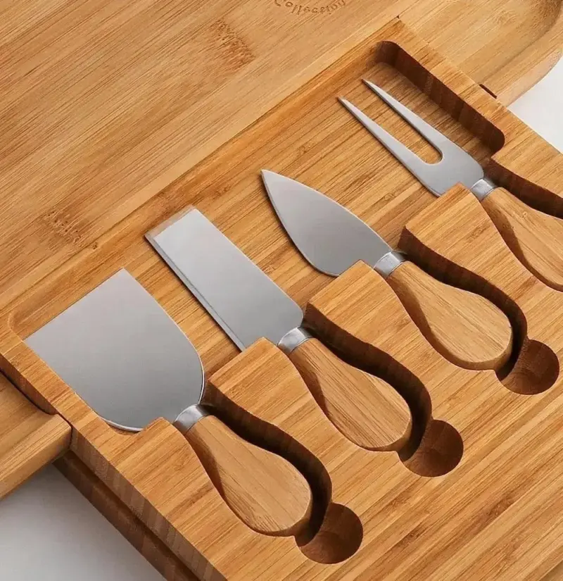 Bamboo Cheese Board with Cutlery tag1
