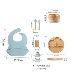 Bamboo Dinosaur Dinner Set: 7pcs, BPA-Free, Suction Bowls for Children