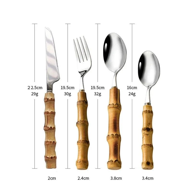 Bamboo Handled Stainless Steel Cutlery Sets -