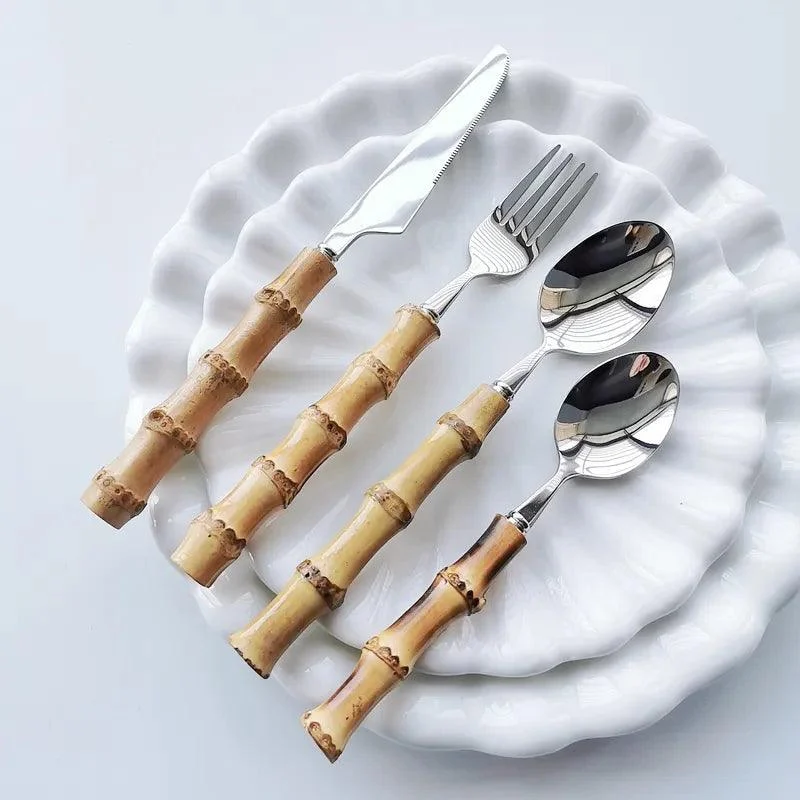 Bamboo Handled Stainless Steel Cutlery Sets -