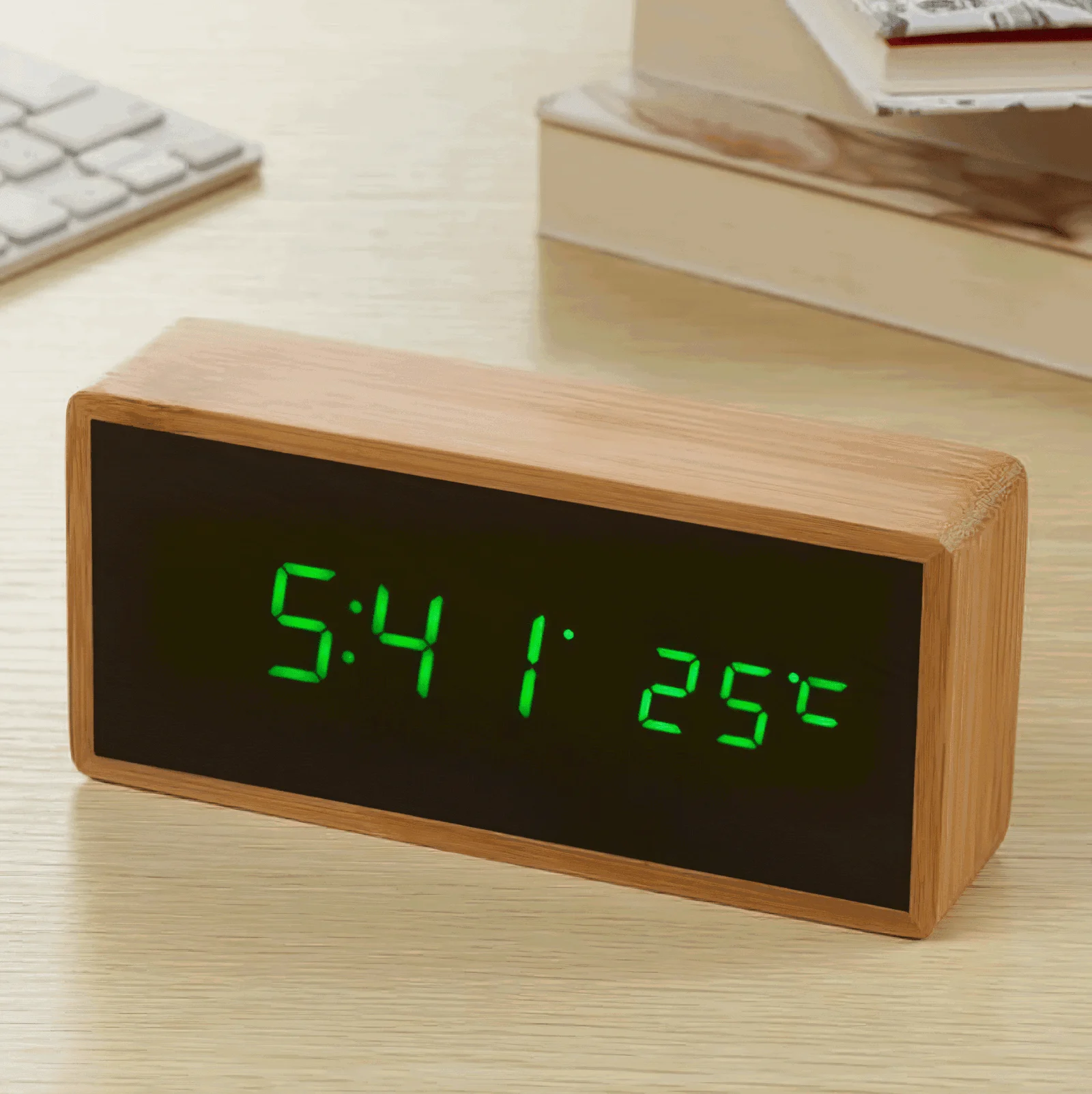 Bamboo LED Alarm Clock -