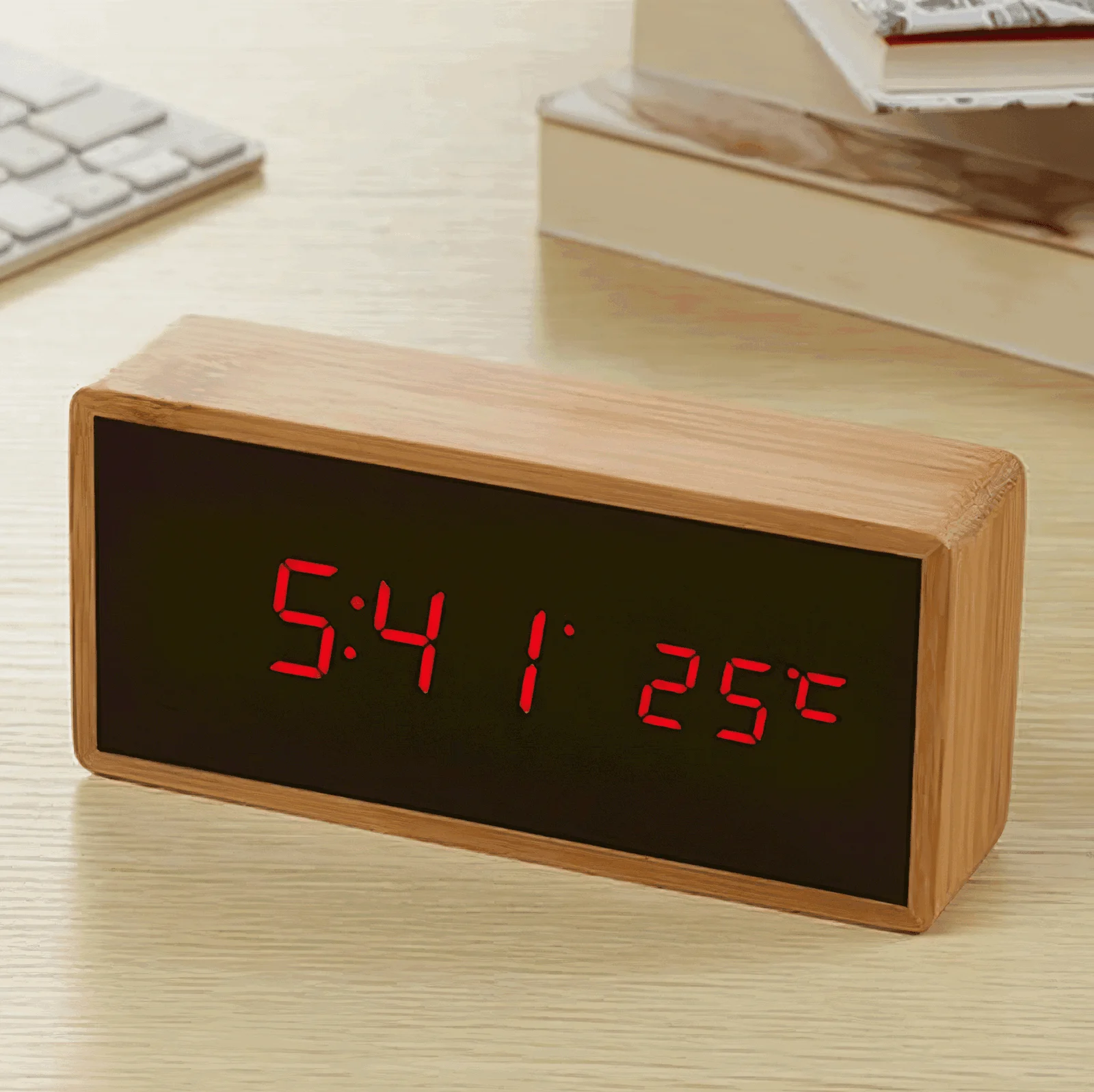 Bamboo LED Alarm Clock -