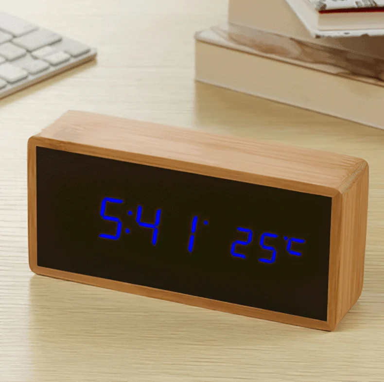 Bamboo LED Alarm Clock -