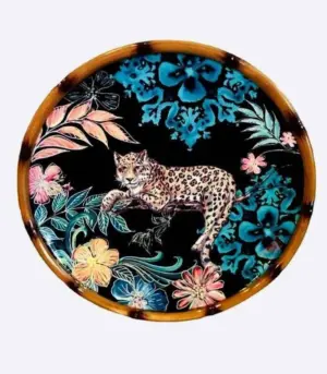 Bamboo Leopard Serving Dish Handpainted 22 cm