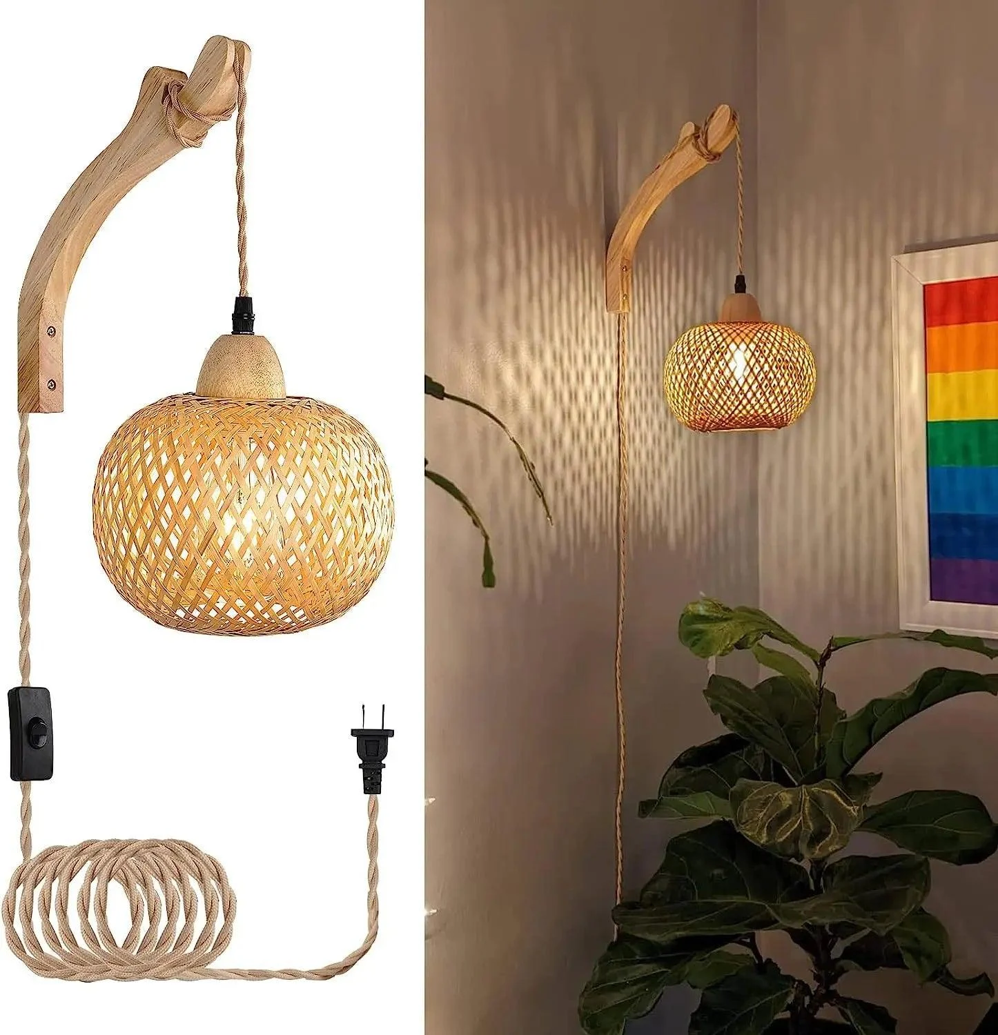 Bamboo Wall Lamp - Handwoven Hanging Lamp -  - #tag1#