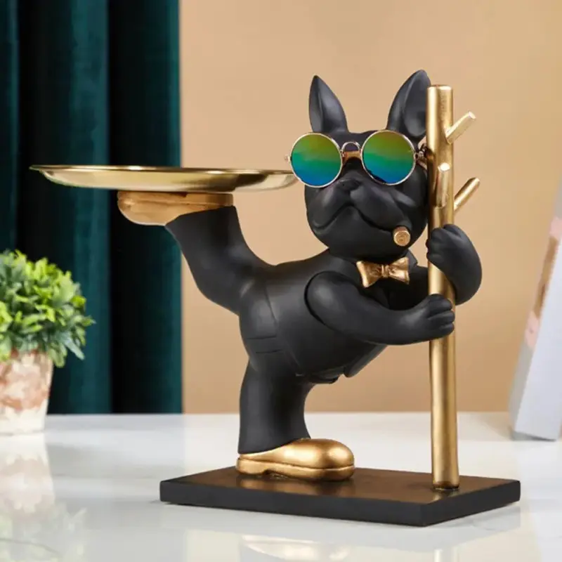 BarkBlend Dog Statue Decorative Metal Tray