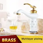 Basin Brass with Diamond Gold Bathroom Faucet tag1