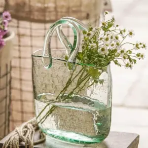 Basket-Bag Cottagecore Glass Vase