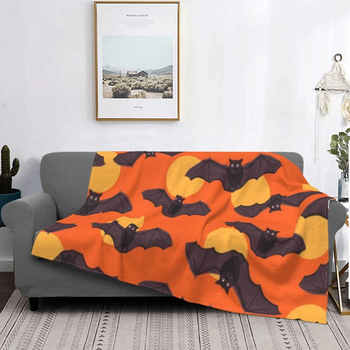 Bat Pattern Halloween Gothic Wool Flannel Blanket -  - #tag1#