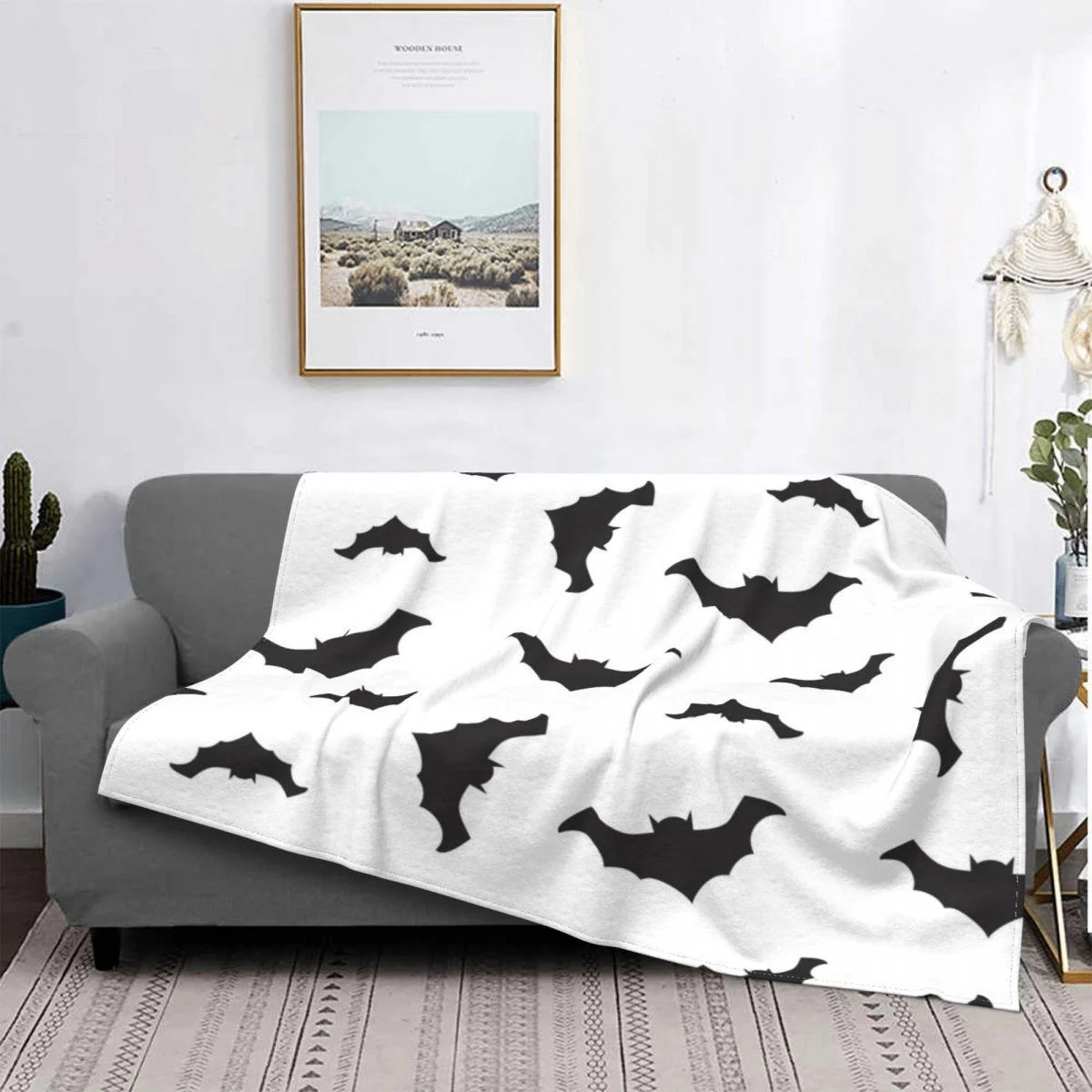Bat Pattern Halloween Gothic Wool Flannel Blanket -  - #tag1#
