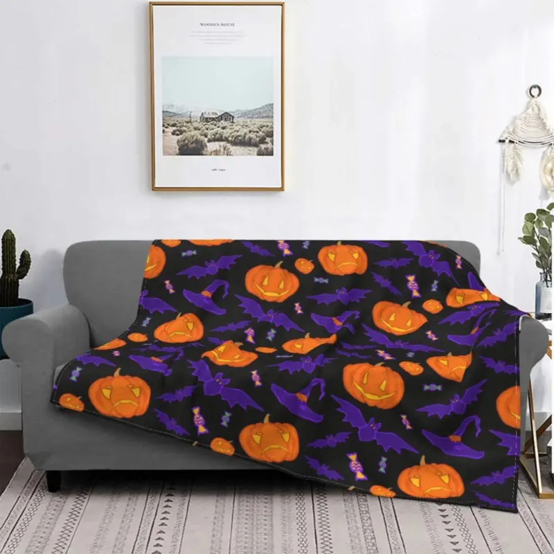 Bat Pattern Halloween Gothic Wool Flannel Blanket tag1