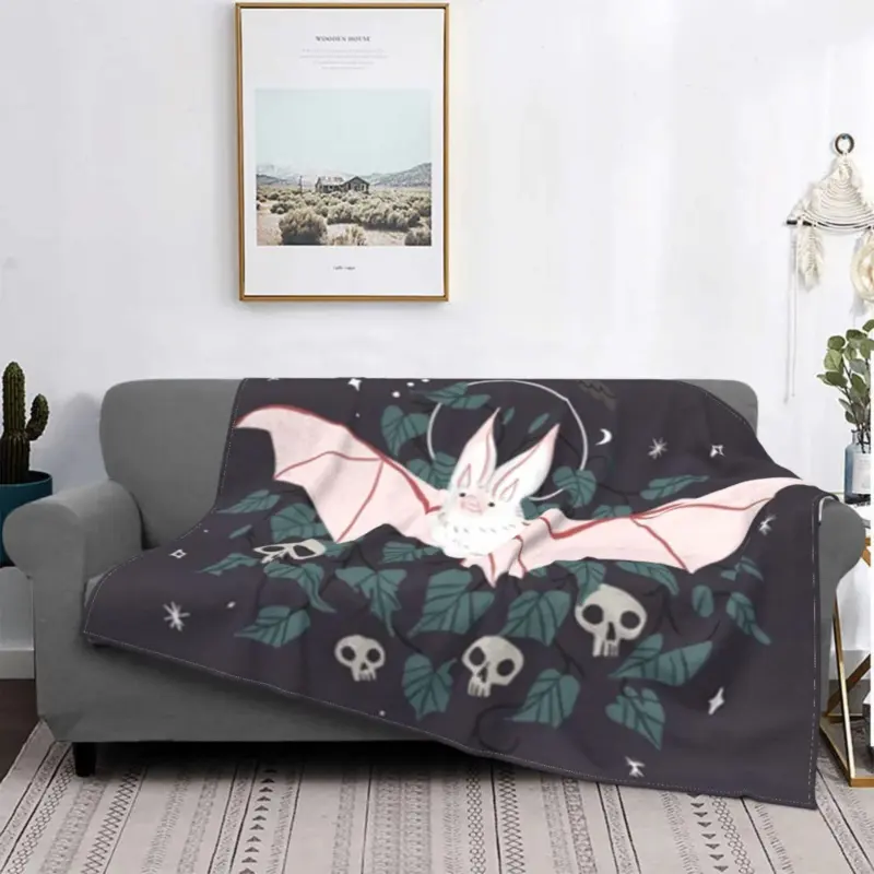 Bat Pattern Halloween Gothic Wool Flannel Blanket tag1