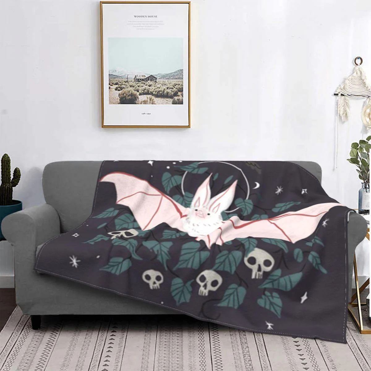 Bat Pattern Halloween Gothic Wool Flannel Blanket -  - #tag1#