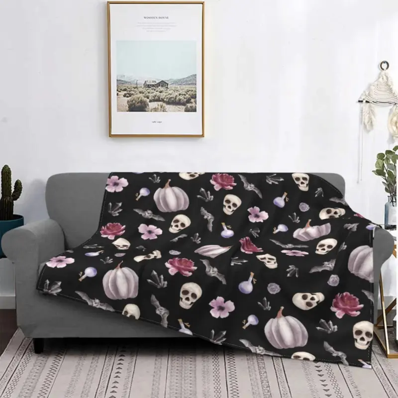 Bat Pattern Halloween Gothic Wool Flannel Blanket tag1
