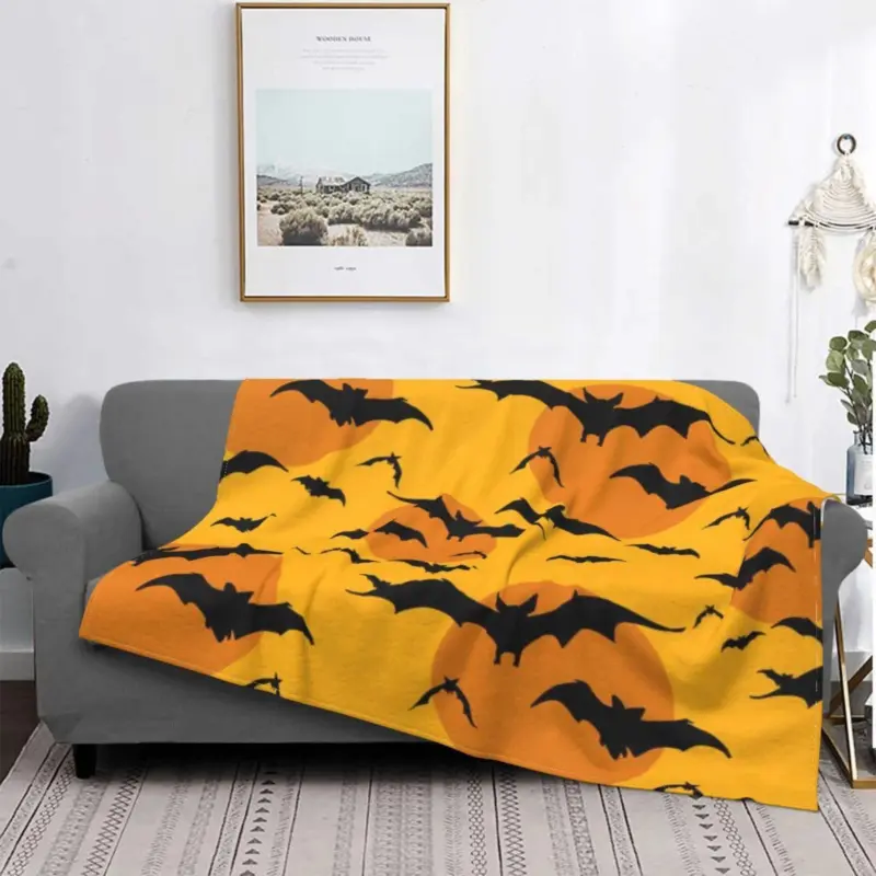 Bat Pattern Halloween Gothic Wool Flannel Blanket tag1