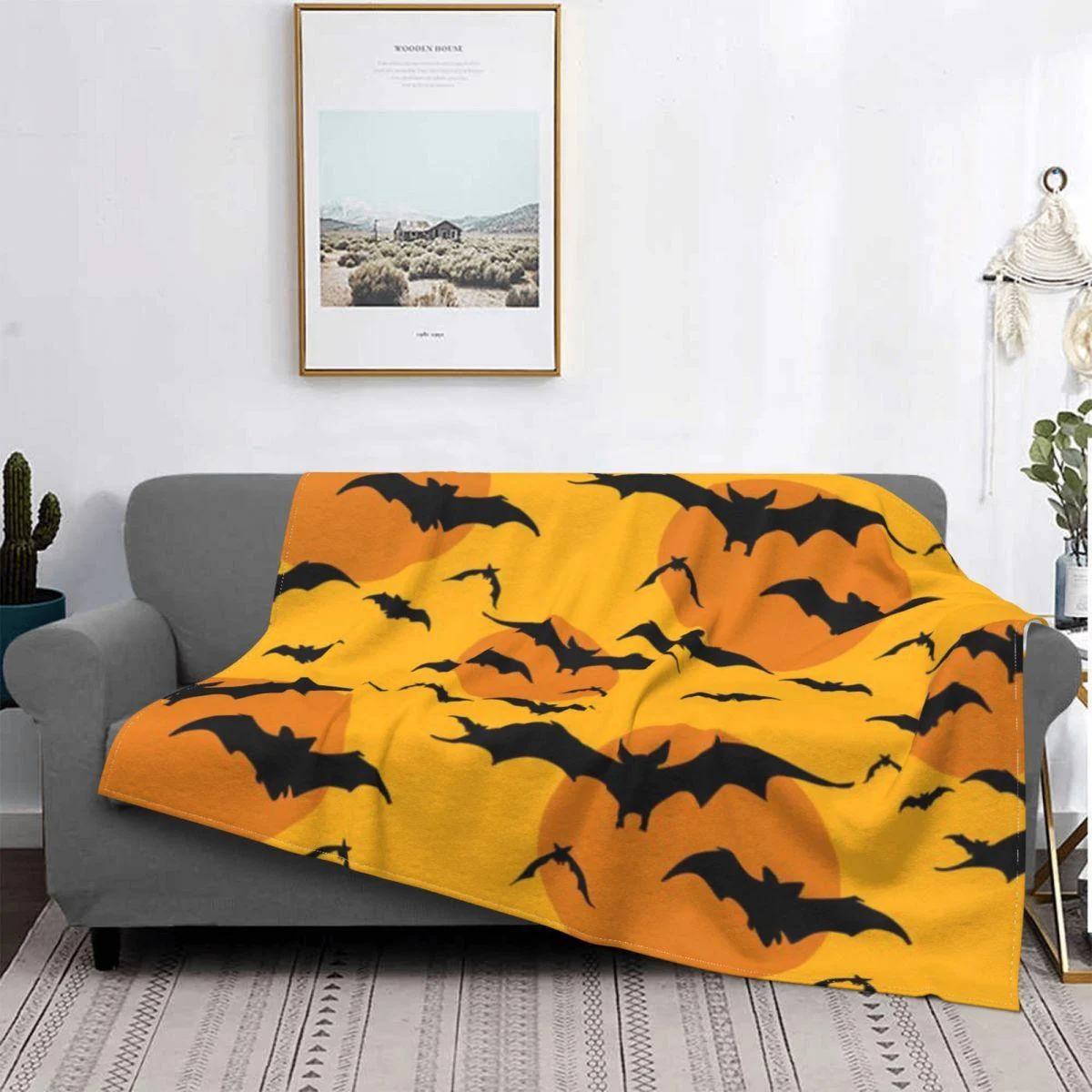 Bat Pattern Halloween Gothic Wool Flannel Blanket -  - #tag1#