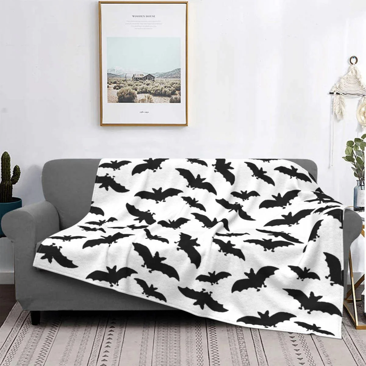 Bat Pattern Halloween Gothic Wool Flannel Blanket -  - #tag1#
