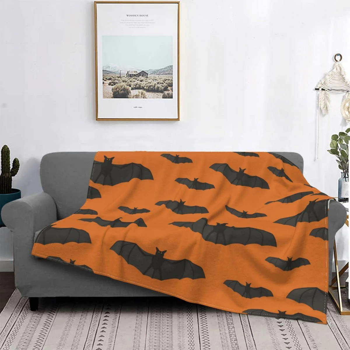 Bat Pattern Halloween Gothic Wool Flannel Blanket -  - #tag1#