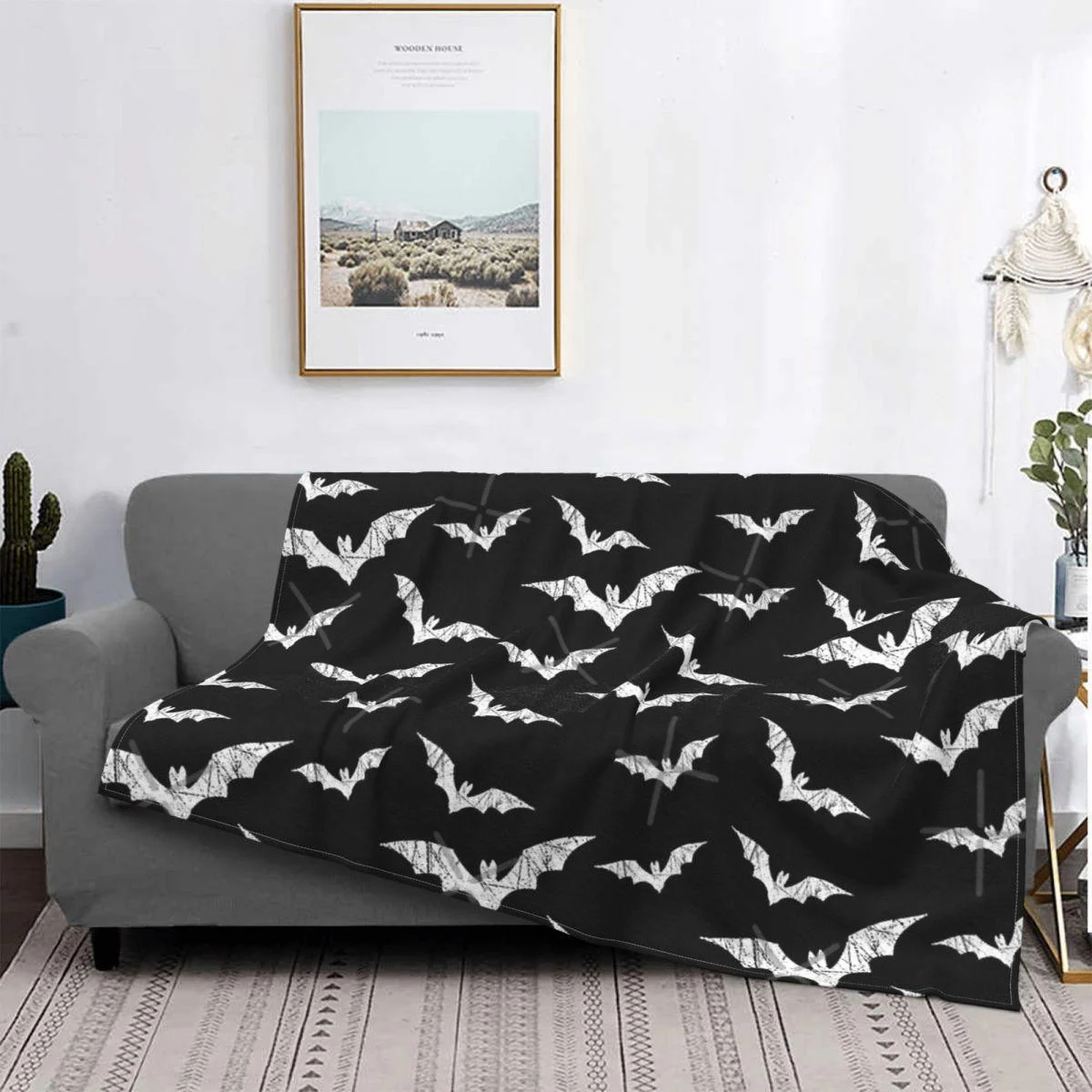 Bat Pattern Halloween Gothic Wool Flannel Blanket -  - #tag1#