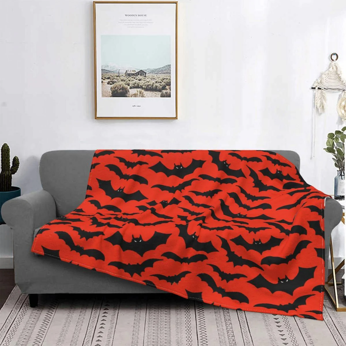 Bat Pattern Halloween Gothic Wool Flannel Blanket -  - #tag1#