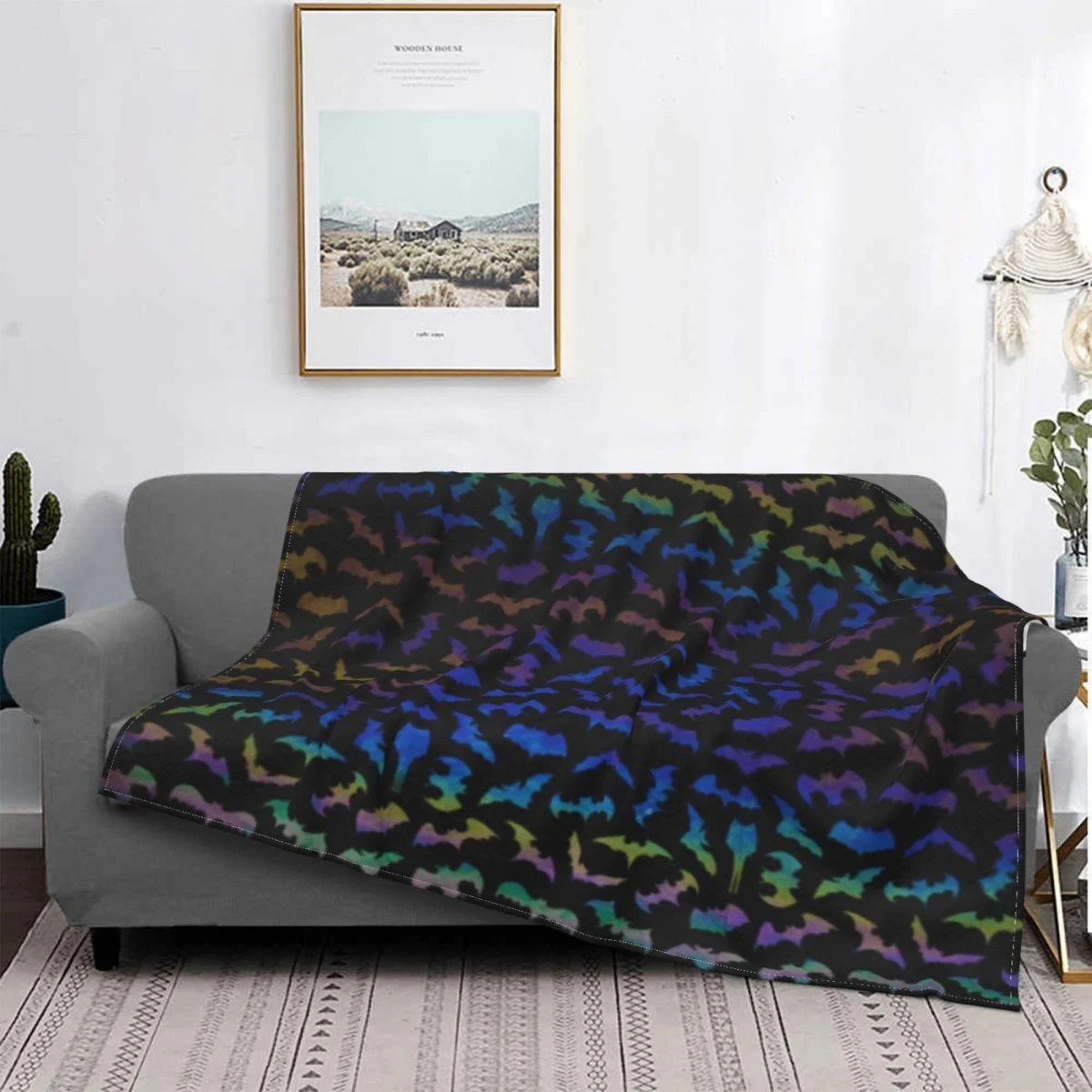 Bat Pattern Halloween Gothic Wool Flannel Blanket -  - #tag1#
