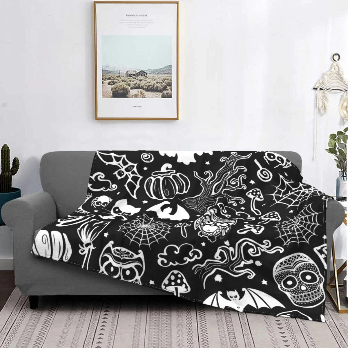 Bat Pattern Halloween Gothic Wool Flannel Blanket -  - #tag1#