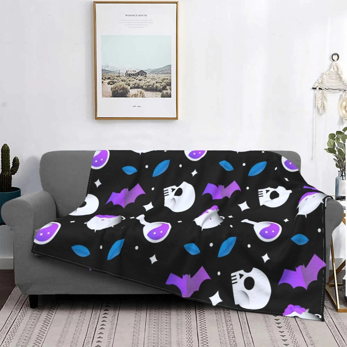 Bat Pattern Halloween Gothic Wool Flannel Blanket -  - #tag1#