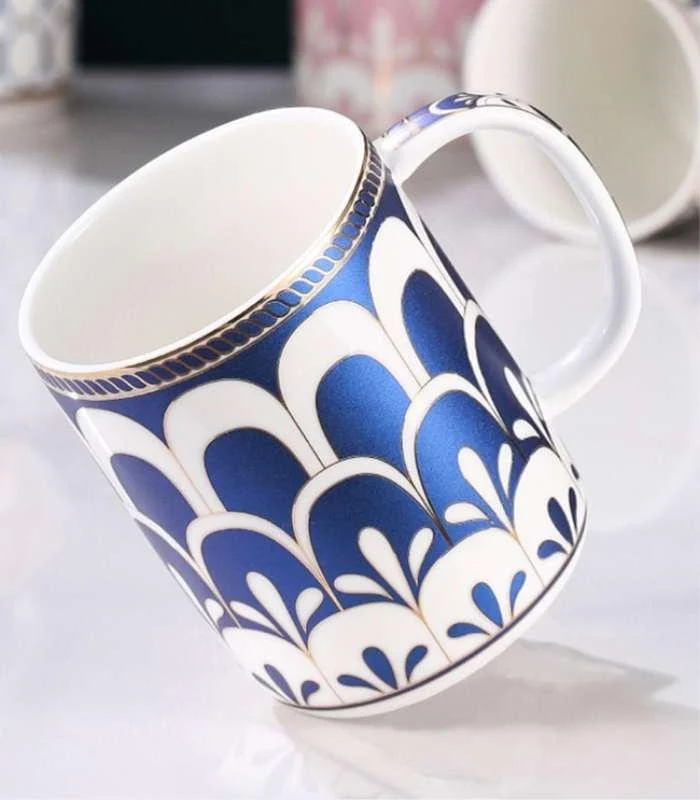 Bathroom Accessories Mouthwash Mug Blue & White Ceramic -  - #tag1#