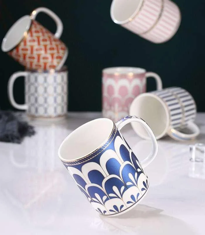 Bathroom Accessories Mouthwash Mug Blue & White Ceramic -  - #tag1#