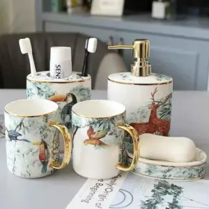 Bathroom Accessories Set Ceramic Bathroom Set Jungle Print -  - #tag1#