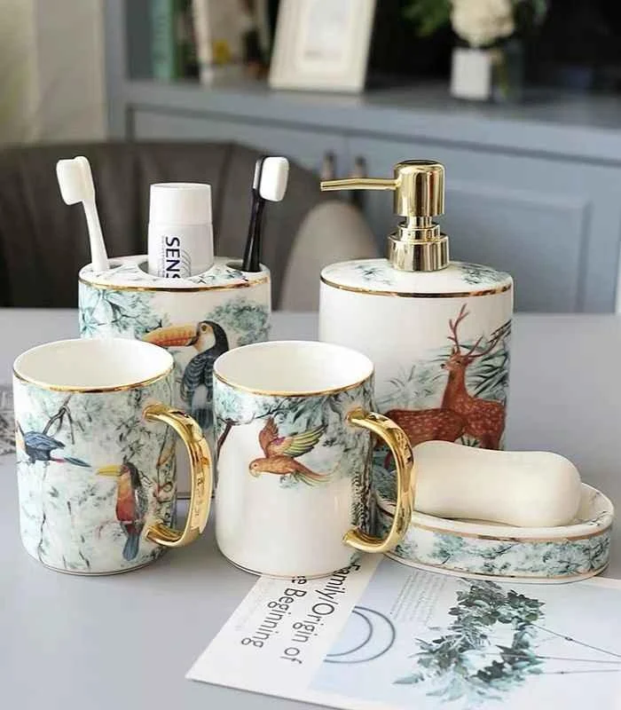 Bathroom Accessories Set Ceramic Bathroom Set Jungle Print -  - #tag1#