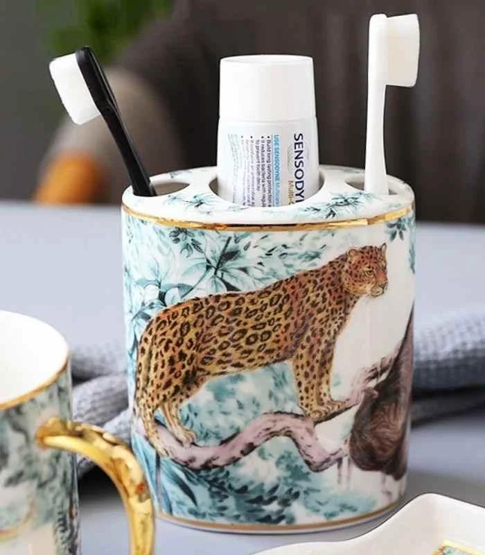 Bathroom Accessories Set Ceramic Bathroom Set Jungle Print -  - #tag1#