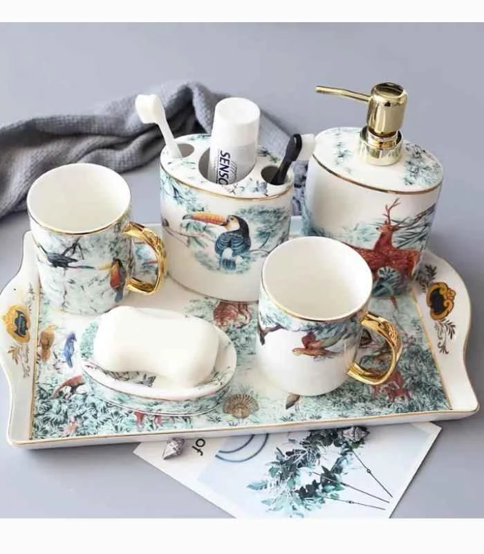 Bathroom Accessories Set Ceramic Bathroom Set Jungle Print -  - #tag1#
