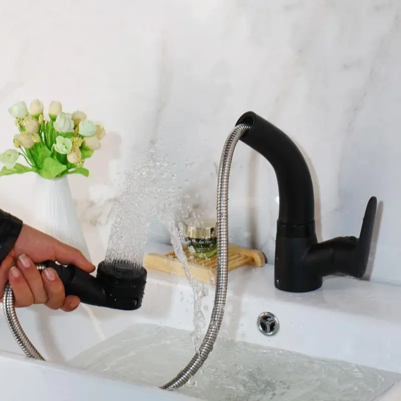 Bathroom Extendable Lift Brass Mixer Tap Faucet tag1