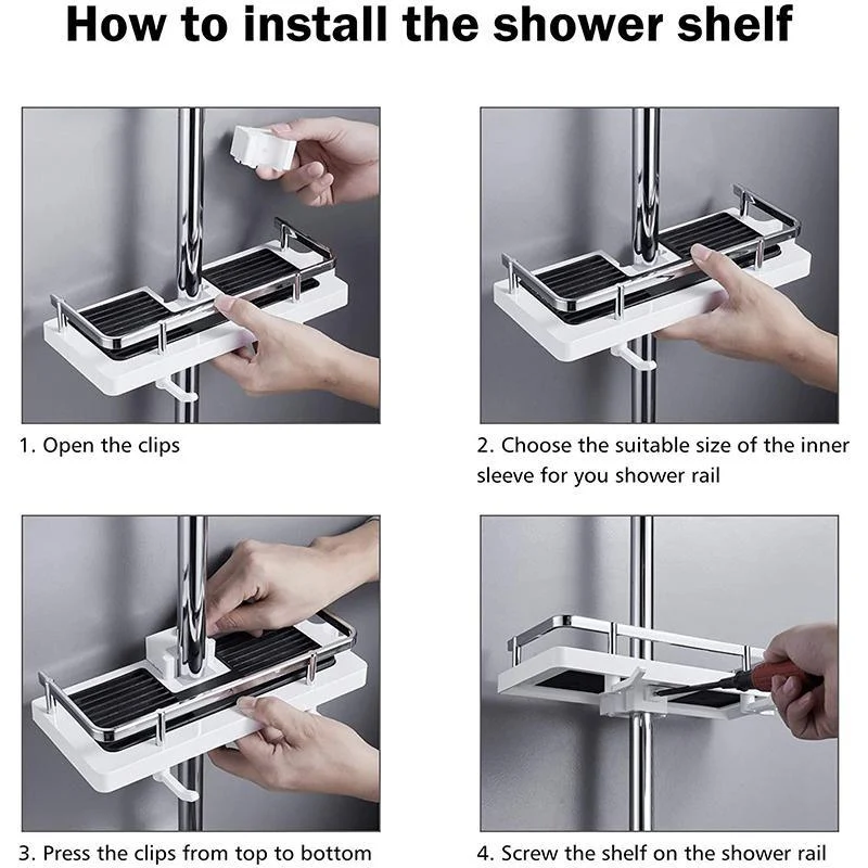 Bathroom Shelf Caddy for Shower Rail, No Drilling Pole Shower Storage Rack Holder -  - #tag1#