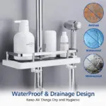 Bathroom Shelf Caddy for Shower Rail No Drilling Pole Shower Storage Rack Holder tag1